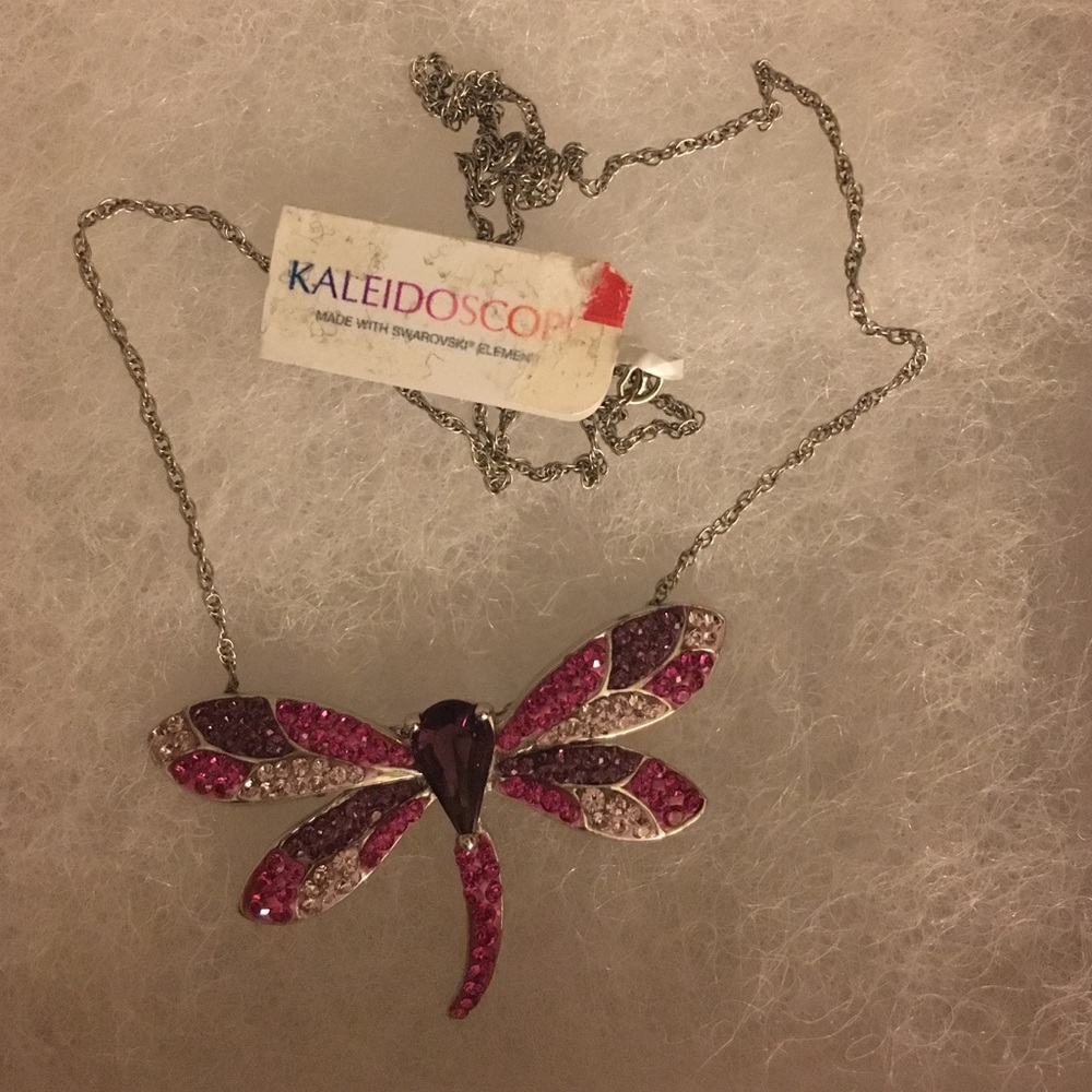 Kaleidoscope Swarovski crystal element Sterling Silver large pink dragonfly